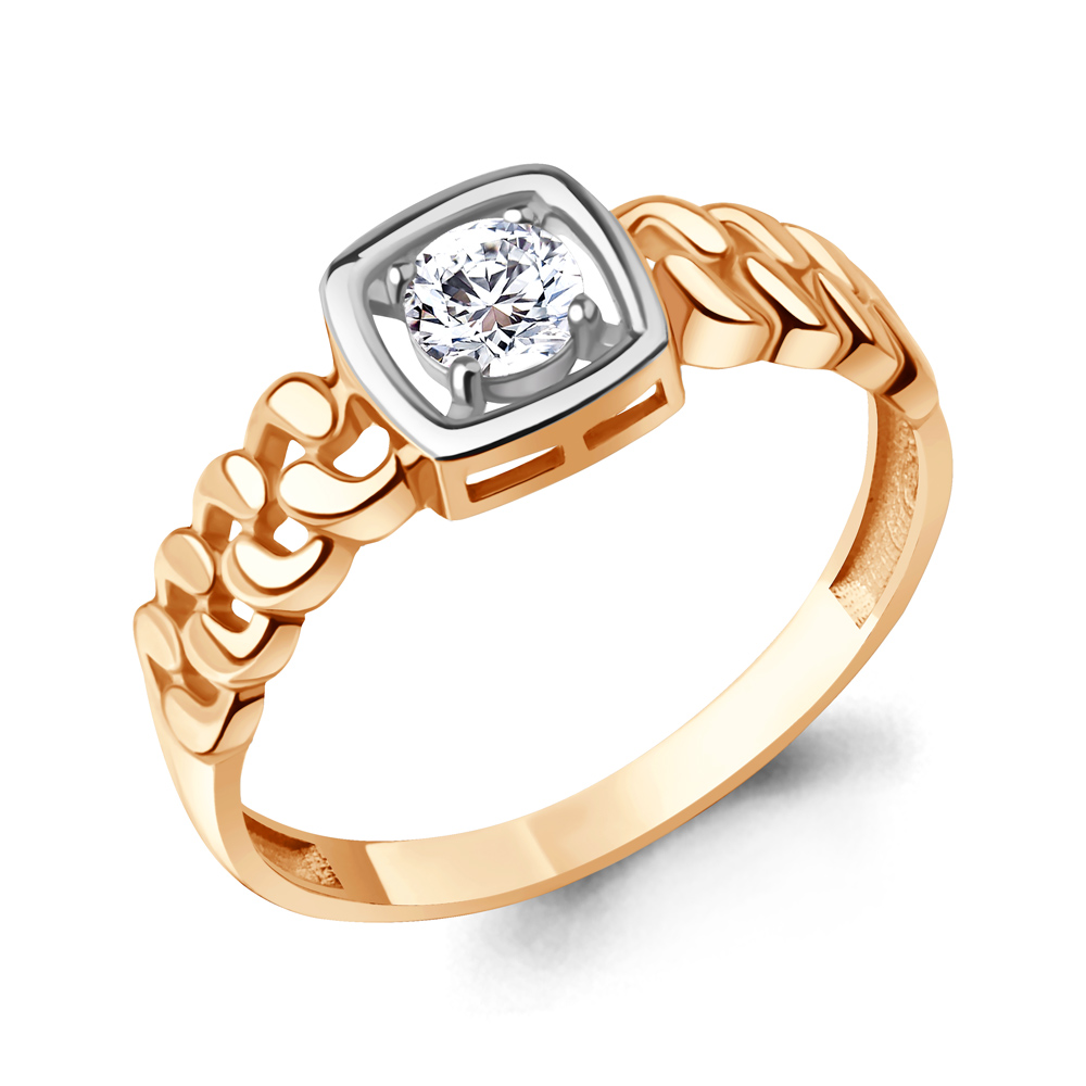 Кольцо из красного золота с фианитом