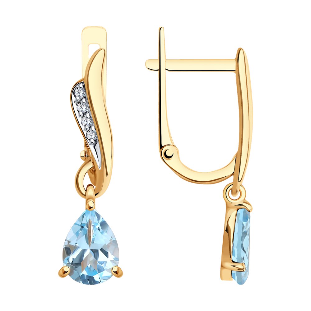 Серьги из красного золота с топазами и фианитами