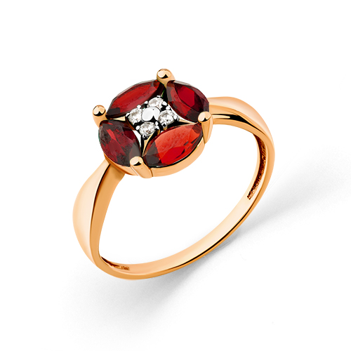 Кольцо из красного золота с гранатами и фианитами