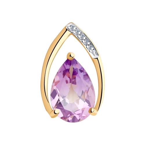 Подвеска из красного золота с аметистом и фианитами