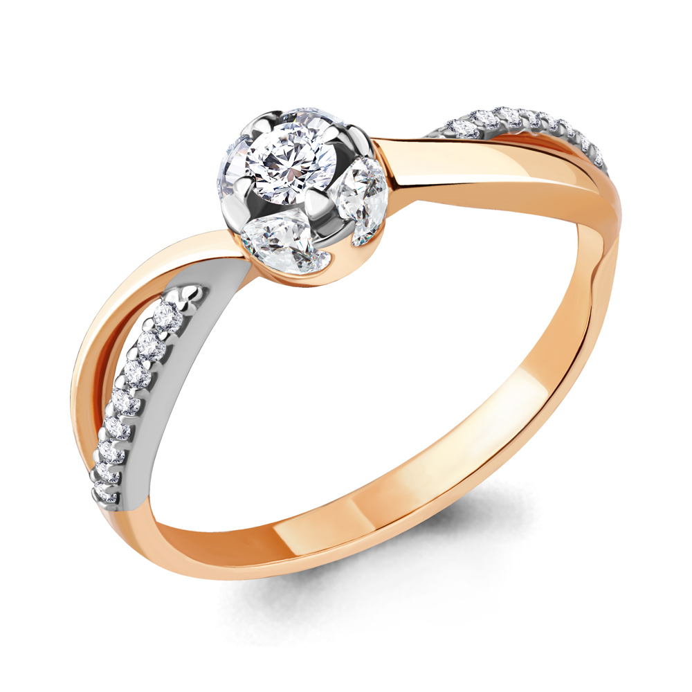 Кольцо из красного золота с фианитами