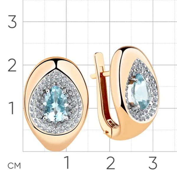Серьги из красного золота с топазами и фианитами