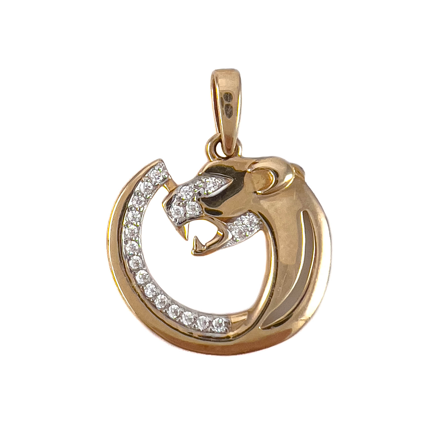 Подвеска из красного золота в виде головы пантеры с фианитами