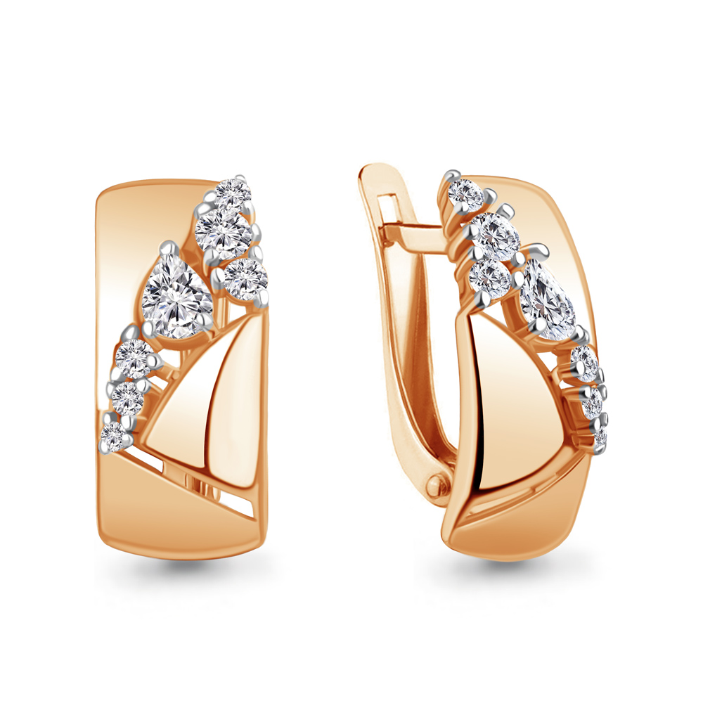 Серьги из красного золота с фианитами