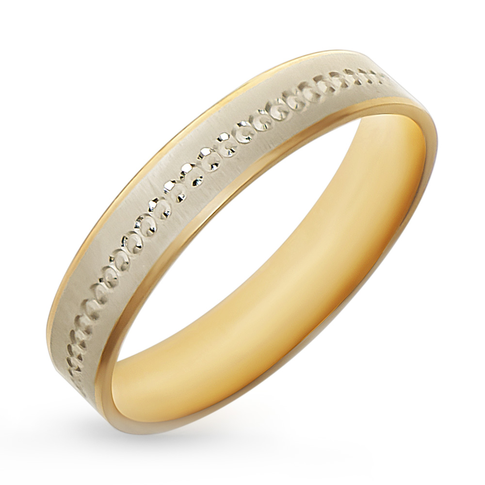 Обручальное кольцо из комбинированного золота с алмазной гранью