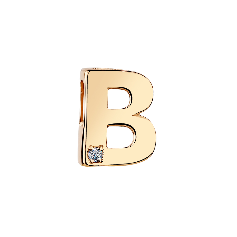 Подвеска из красного золота с фианитом «Буква В»