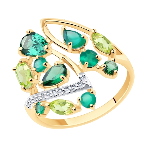 Кольцо из красного золота с миксом камней