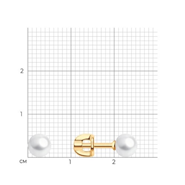 Серьги пусеты из красного золота с жемчугом