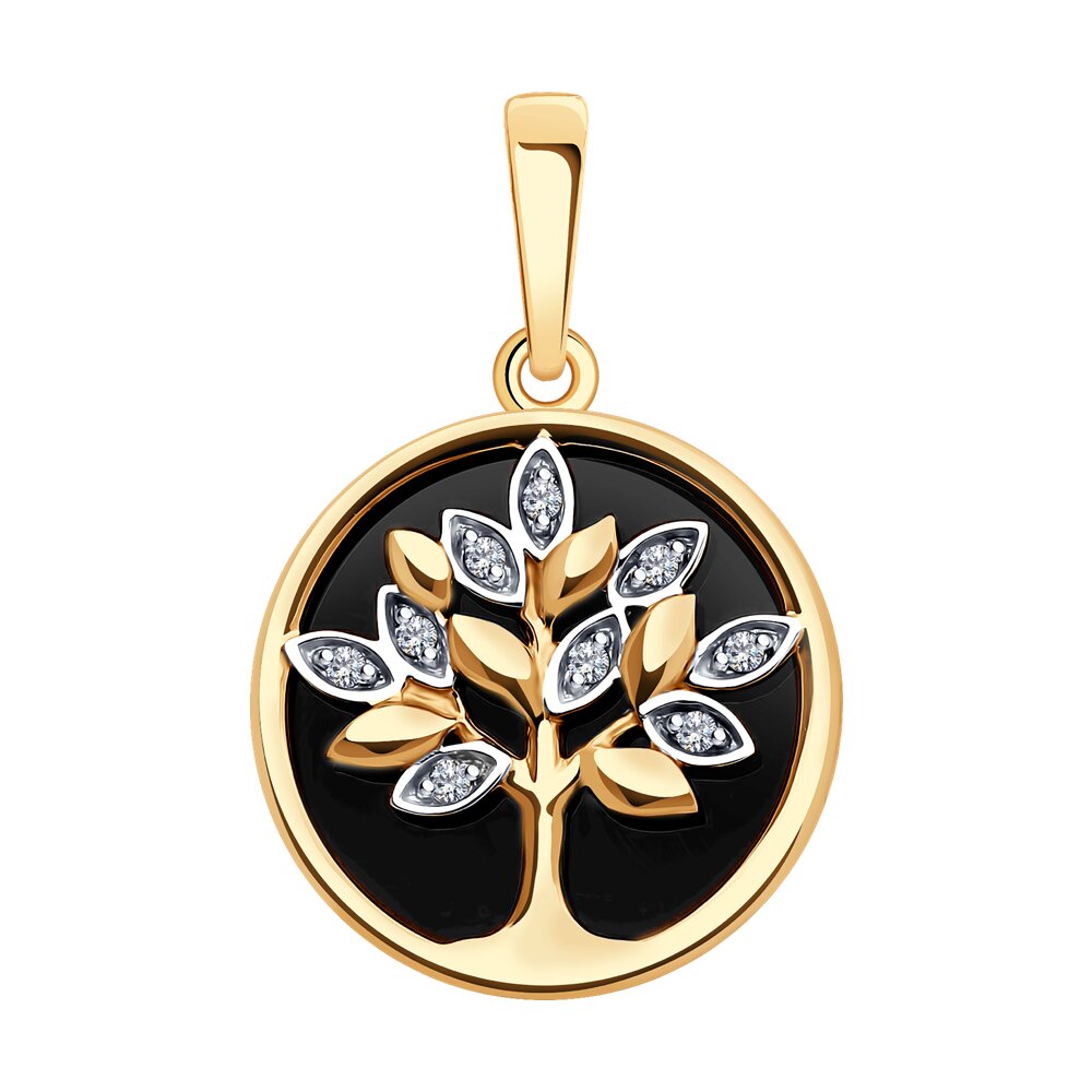 Подвеска из красного золота с агатом и фианитами