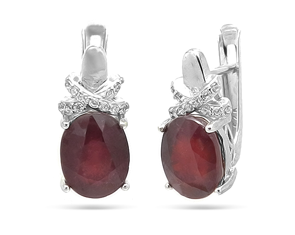 Серьги из серебра с корундами и цирконием