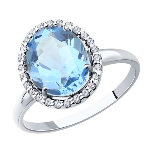 Кольцо из белого золота с топазом и фианитами