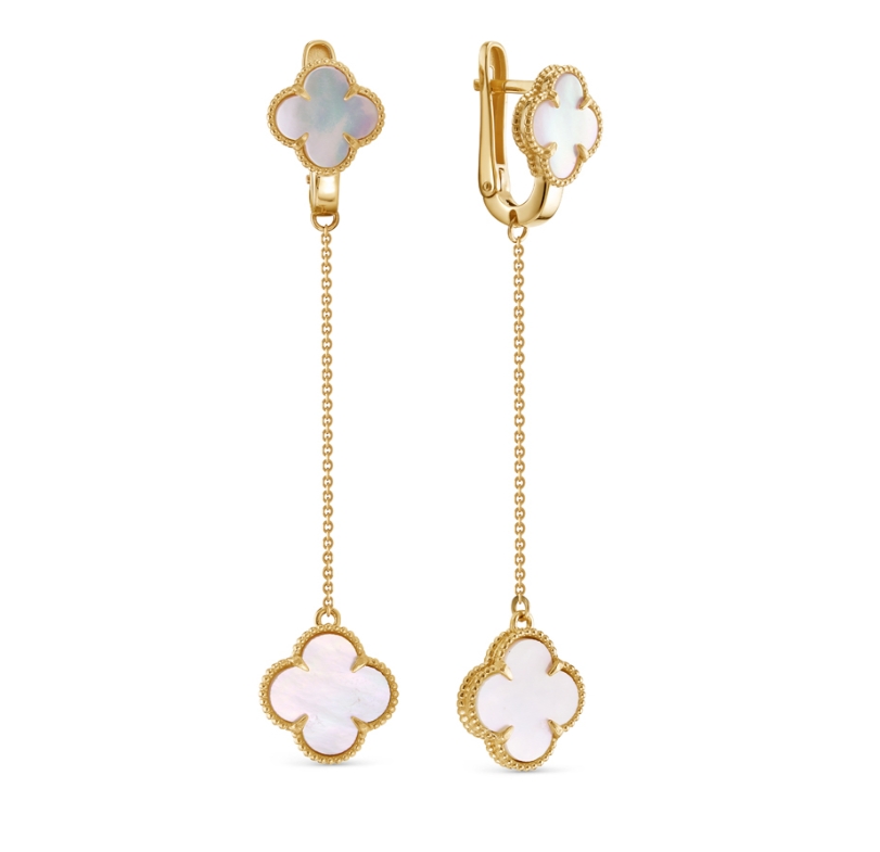 Серьги «Клевер» из желтого золота с перламутром