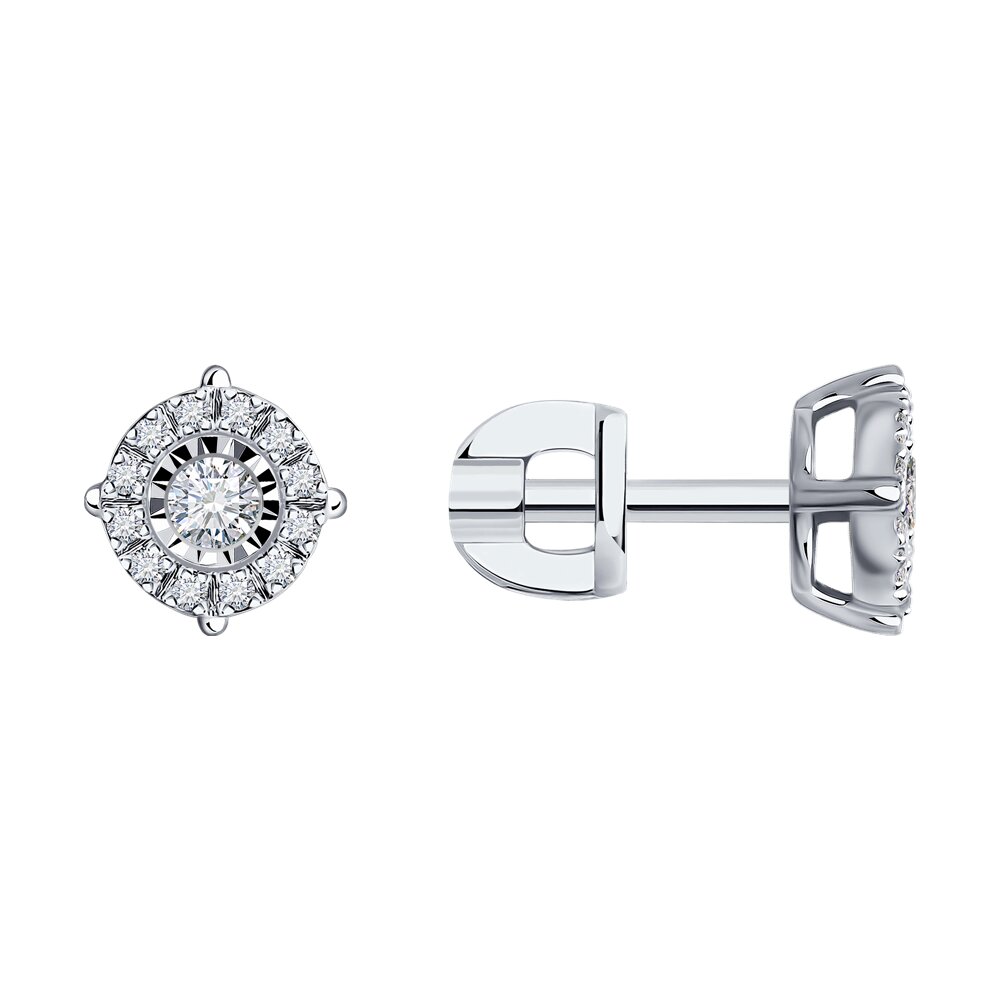 Серьги пусеты из белого золота с бриллиантами