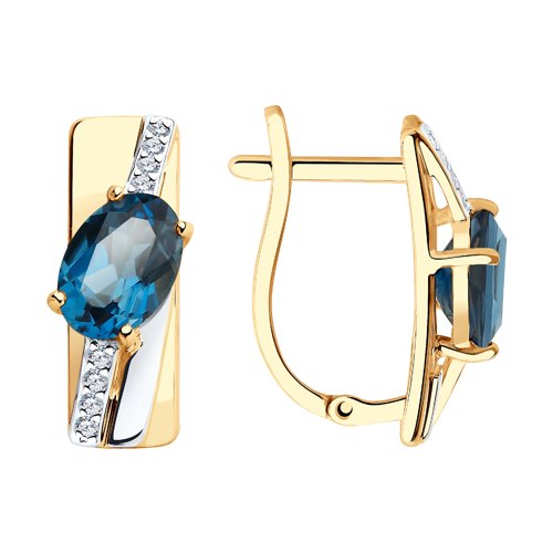 Серьги из красного золота с топазами и фианитами