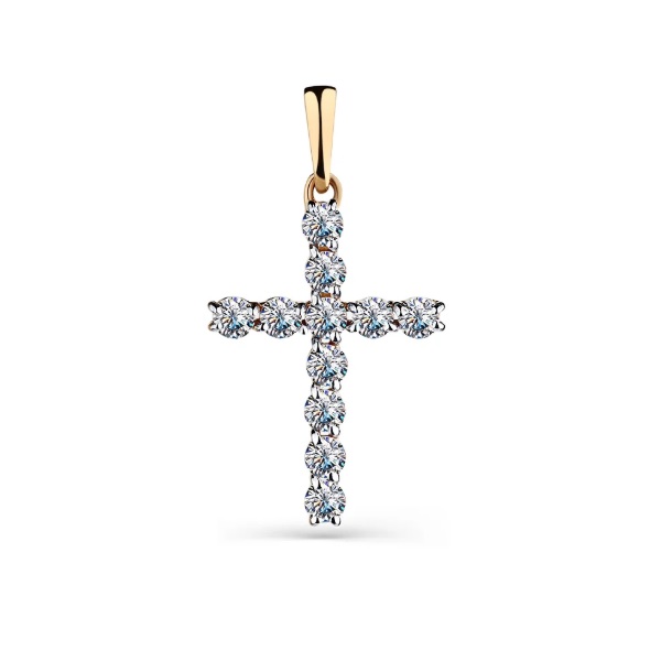 Декоративный крестик из красного золота с фианитами