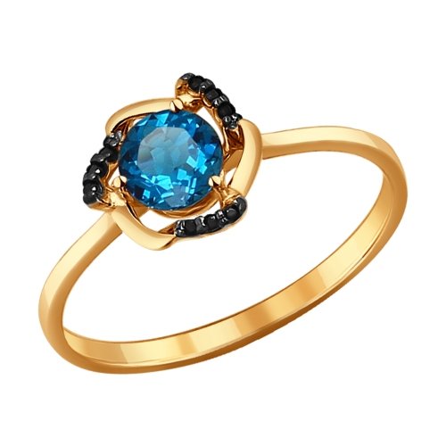 Кольцо из красного золота с топазом и фианитами