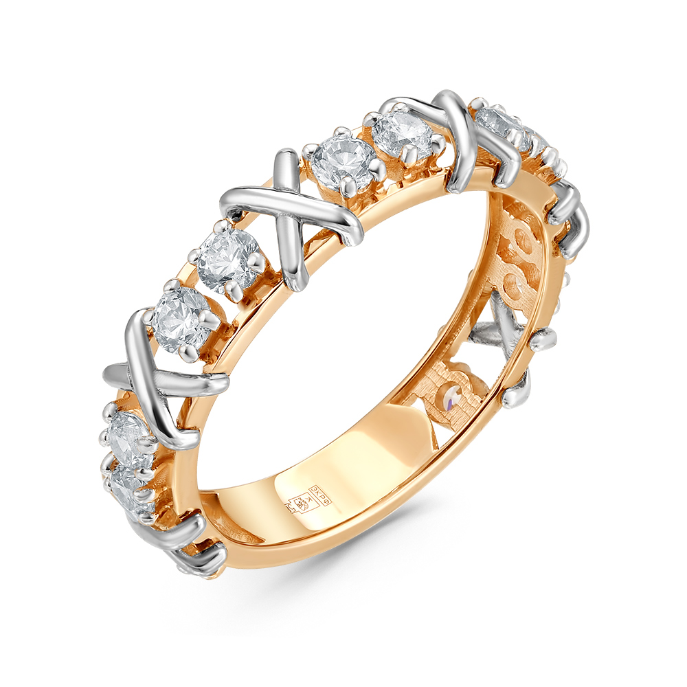 Кольцо из комбинированного золота с фианитами