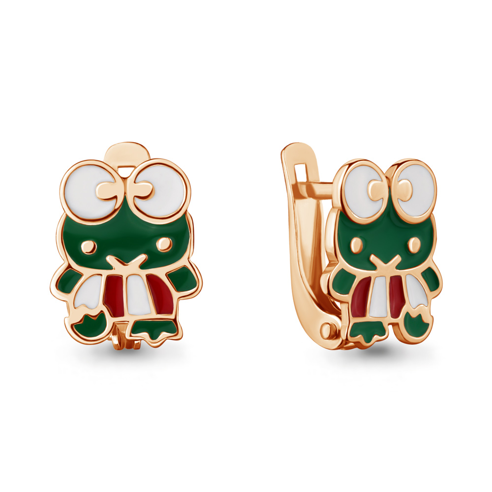 Серьги «Лягушата» из красного золота 585 пробы с эмалью