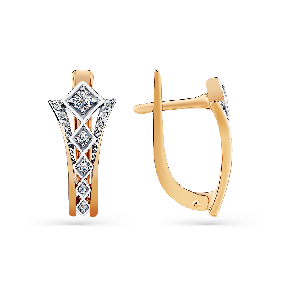 Серьги из комбинированного золота с фианитами