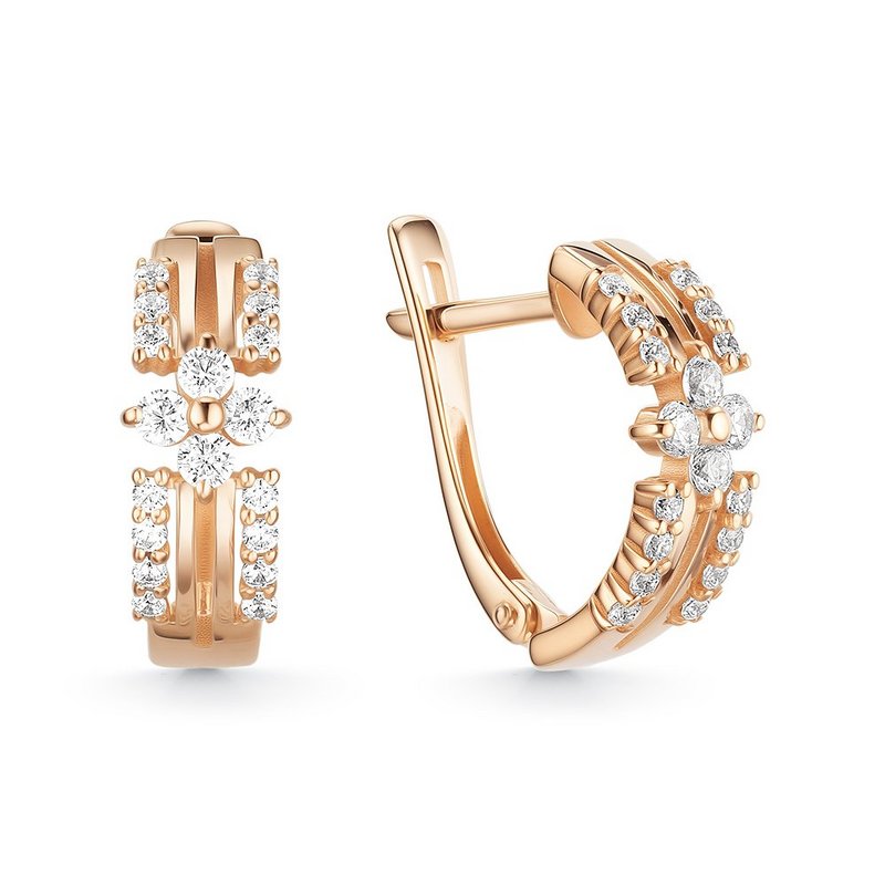 Серьги из красного золота с фианитами