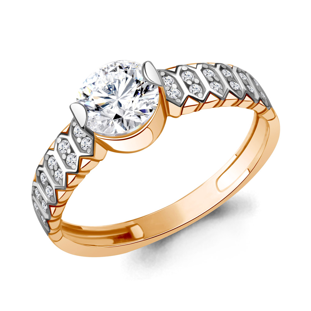 Кольцо из красного золота с фианитами