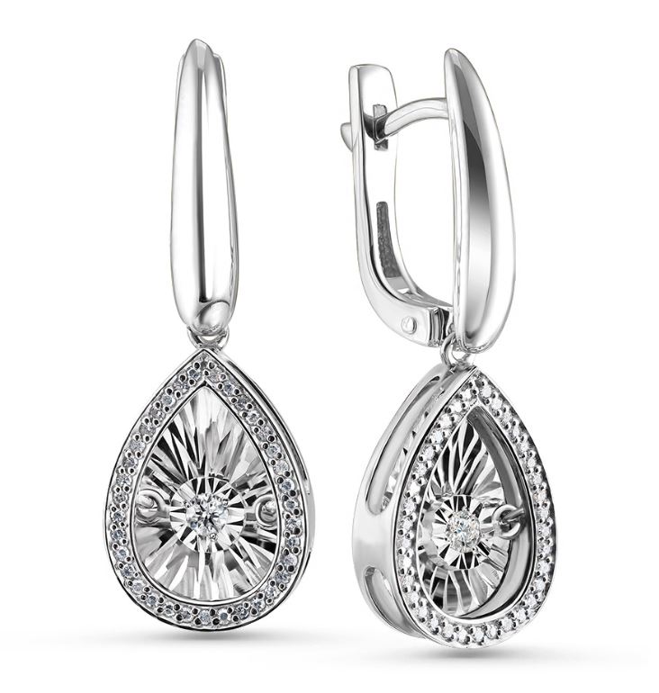 Серьги из белого золота с танцующим бриллиантом