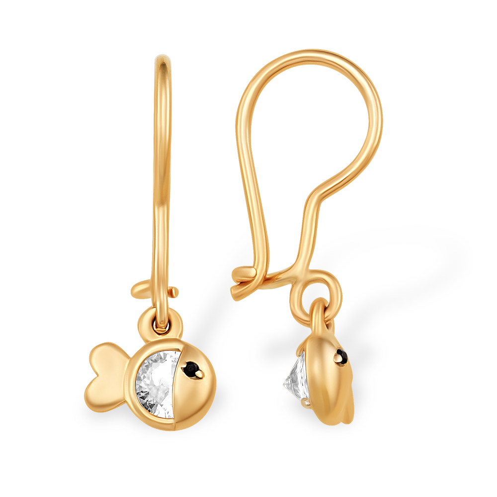 Серьги «Рыбки» из красного золота 585 пробы с фианитами