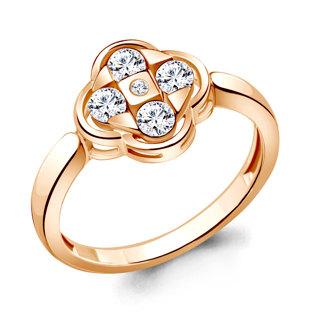 Кольцо из красного золота с фианитами