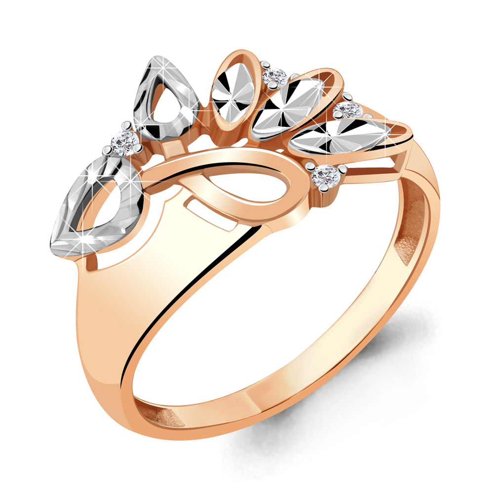 Кольцо из комбинированного золота с фианитами