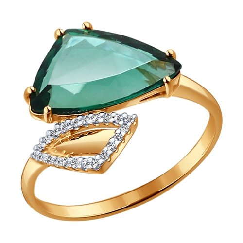 Кольцо из красного золота с кварцем и фианитами