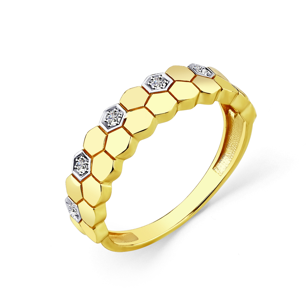 Кольцо из желтого золота с фианитами