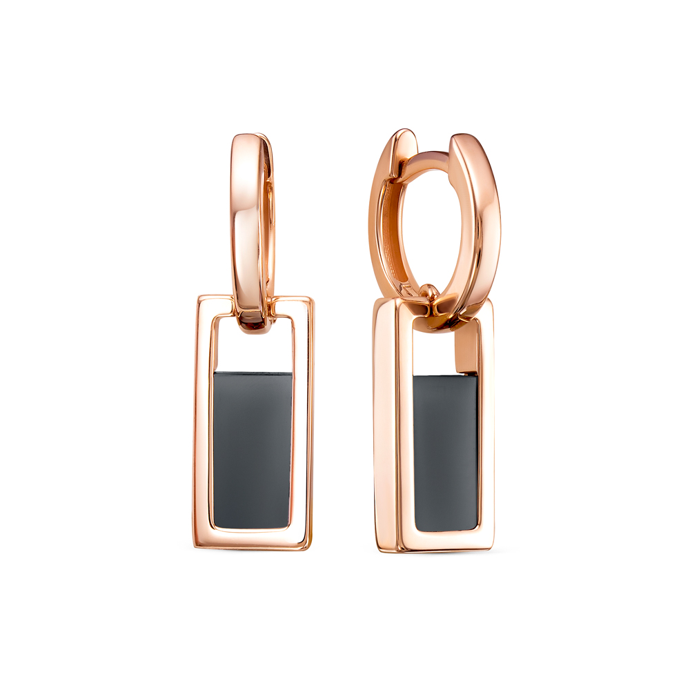 Серьги конго из красного золота с ониксом