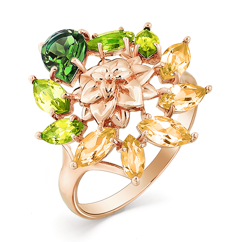 Кольцо из красного золота с миксом камней