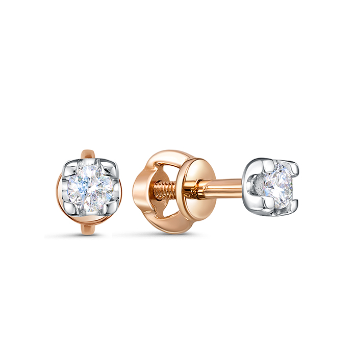 Серьги пусеты из красного золота с бриллиантами