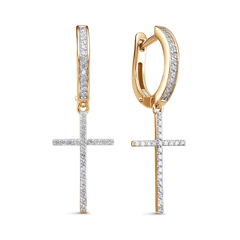 Серьги из красного золота с бриллиантами и декором в форме крестов