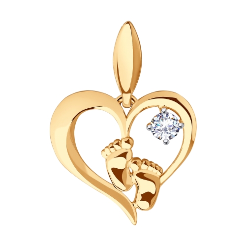 Подвеска «Пяточки» из красного золота 585 пробы с фианитом