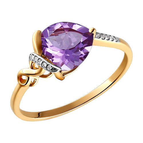 Кольцо из красного золота с аметистом и фианитами
