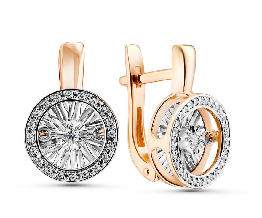Серьги из красного золота с танцующим бриллиантом