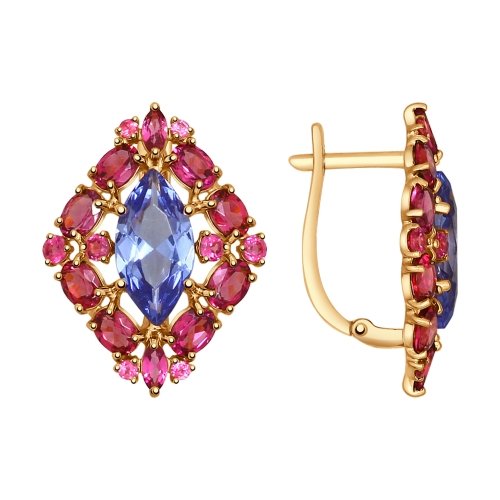 Серьги из красного золота с родолитами и ситаллами