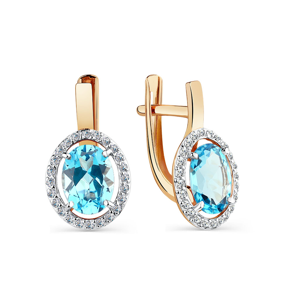 Серьги из красного золота с топазом и фианитами