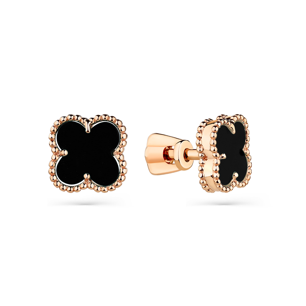 Серьги пусеты из красного золота с агатами