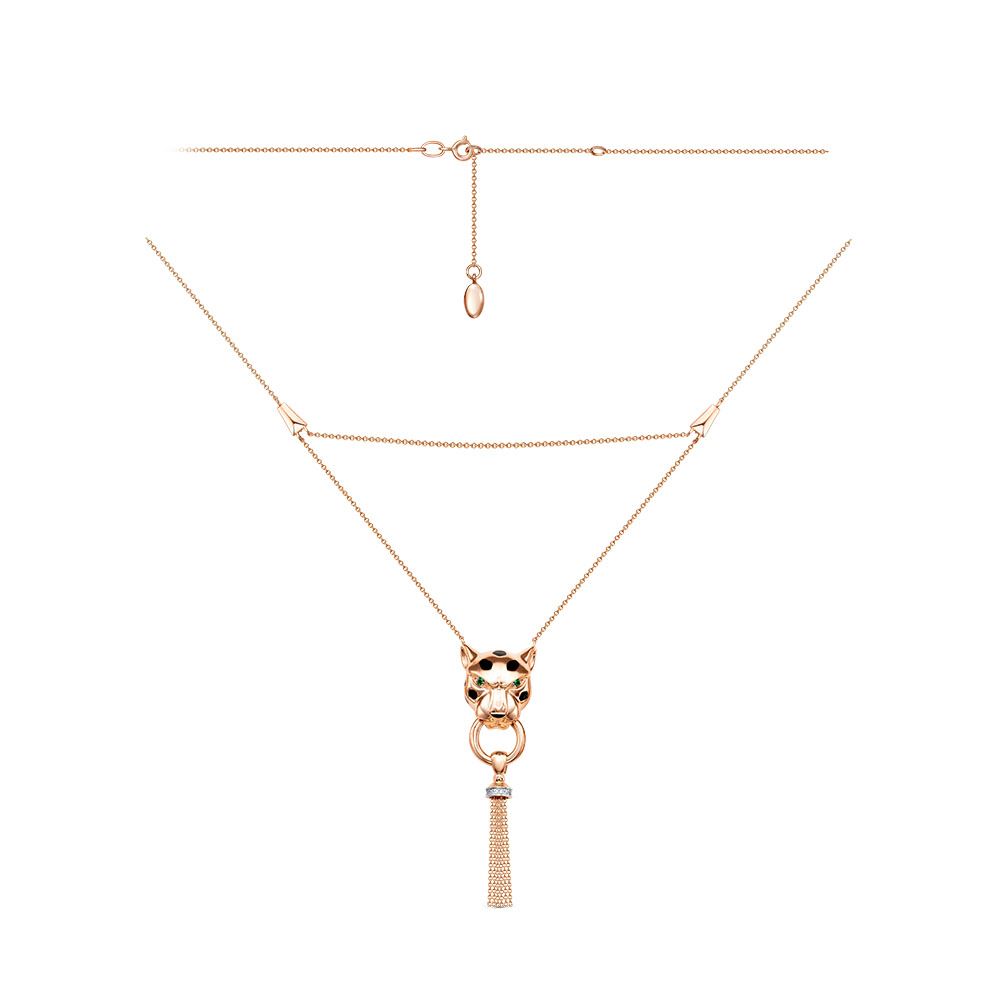 Колье из красного золота с фианитами и эмалью