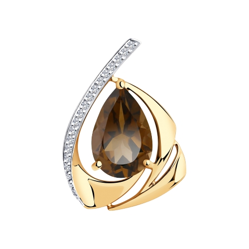 Подвеска из красного золота с раухтопазом и фианитами