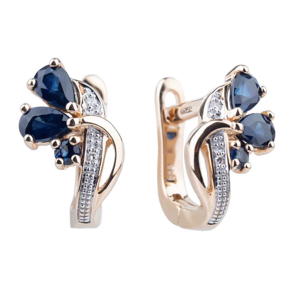 Серьги из красного золота с сапфирами и бриллиантами
