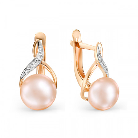 Серьги из красного золота с жемчугом и фианитами