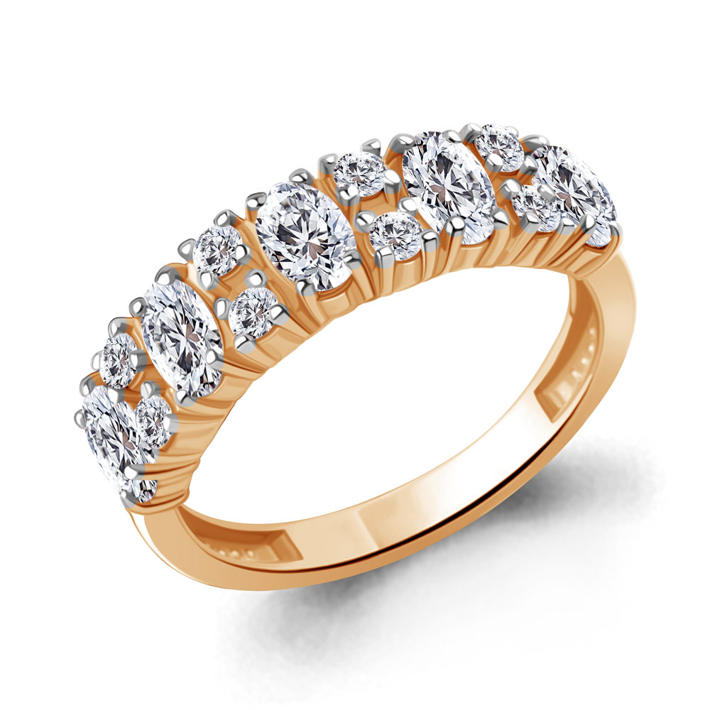 Кольцо из красного золота с фианитами