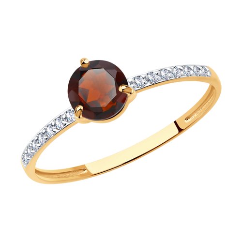 Кольцо из красного золота с гранатом и фианитами