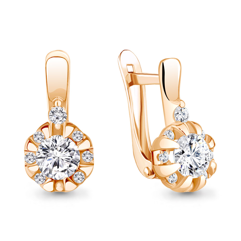 Серьги из красного золота с фианитами