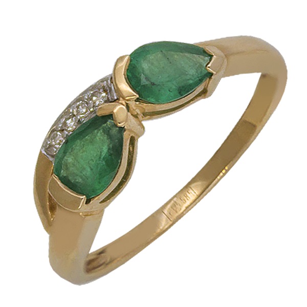 Кольцо из красного золота с изумрудами и бриллиантами