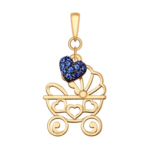 Подвеска «Коляска» из красного золота 585 пробы с фианитами